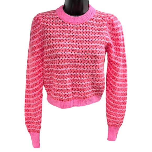 Wilfred Alpaca Blend Pink Puff Sleeve Knit Sweater XS Soft Cozy